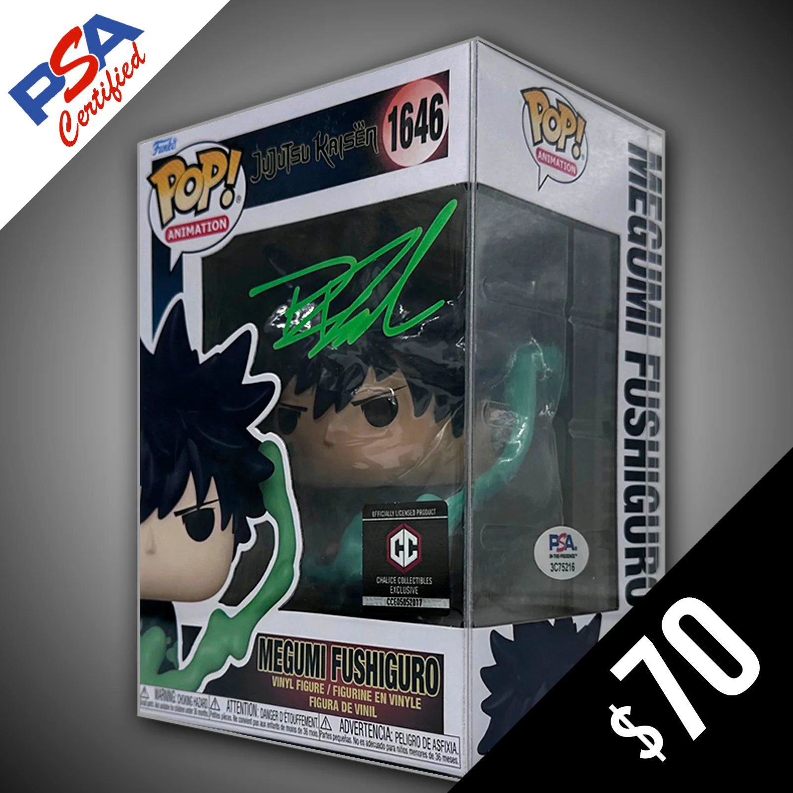 Funko Pop! Jujutsu Kaisen: CCI Megumi #1646 (non-chase) - SIGNED by Robbie Daymond (PSA Certified)